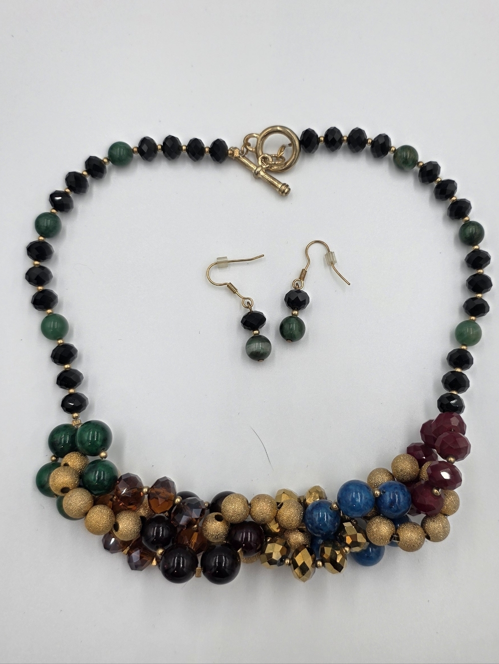 Multi-Color Cluster Bead Necklace with Matching Earrings -‎ Treska Layered New